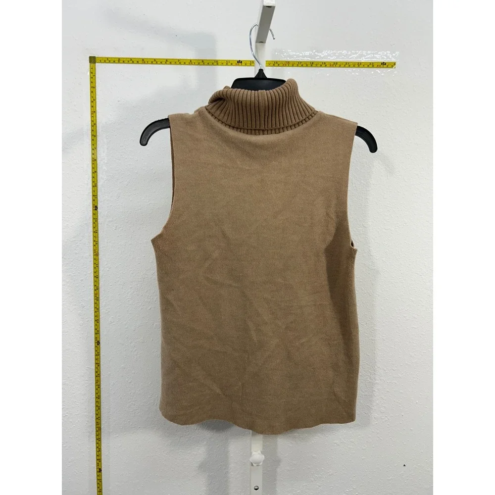 Zara Womens Sleeveless Turtleneck Sweater Camel Tan Knit Top Size Small‎